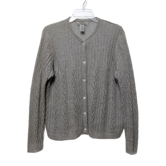 EDDIE BAUER Mohair Wool Pointelle Cardigan L - Picture 1 of 8